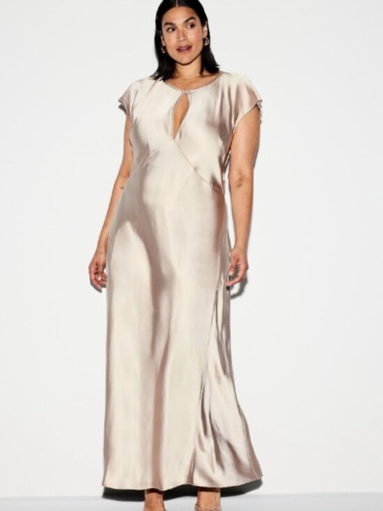 Old Navy Dresses & Skirts - The Occasion by Old Navy Flutter-Sleeve Keyhole Satin Maxi Dress - Champagne NWT